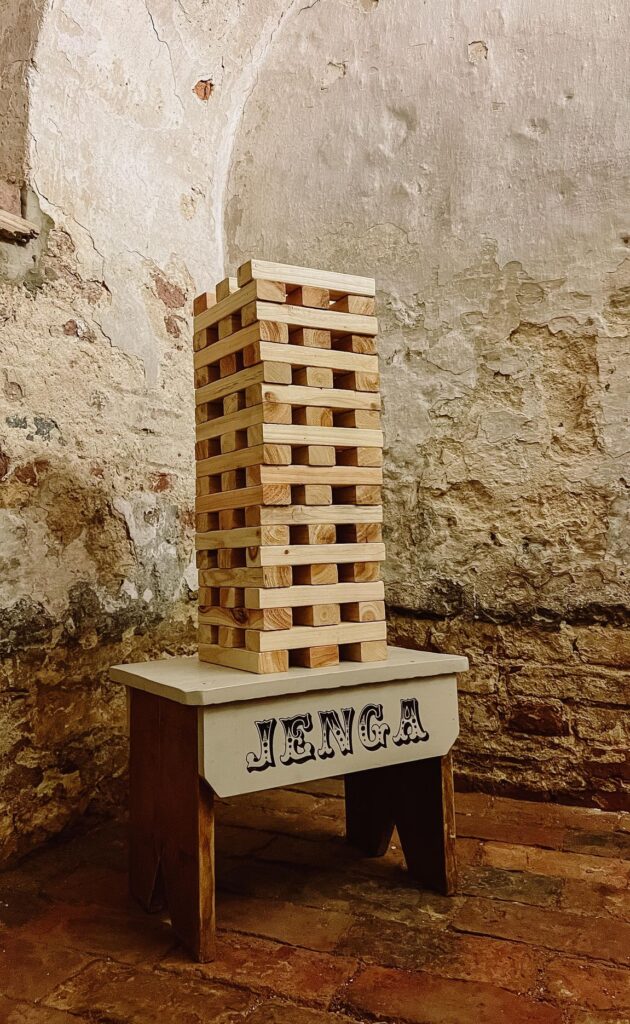 Jenga indoor game hire for weddings and corporate events