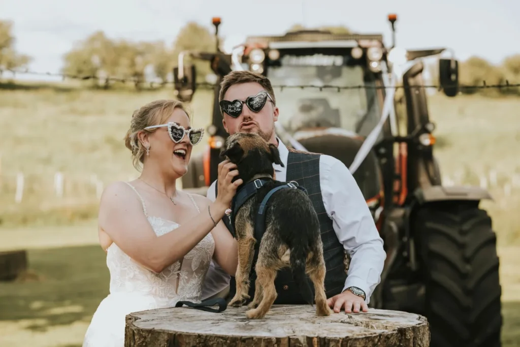 Personal details to make your wedding feel fun, relaxed and informal. Like bringing your dog along or a tractor as wedding transport